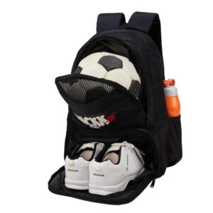 WHACKK Strike Black 32L Football Basketball Volleyball Kitbag Shoe Ball Separate Pockets Equipment Bag Backpack