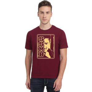 SSMB Mahesh Babu Face Men Half Sleeve Maroon Telugu T Shirt