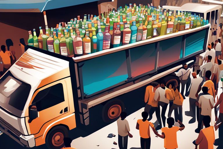 A liquor truck overturned on Dairy Farm Road, Hyderabad, spilling Rs 3 lakh worth of alcohol. Read about the dramatic scene and how locals reacted.