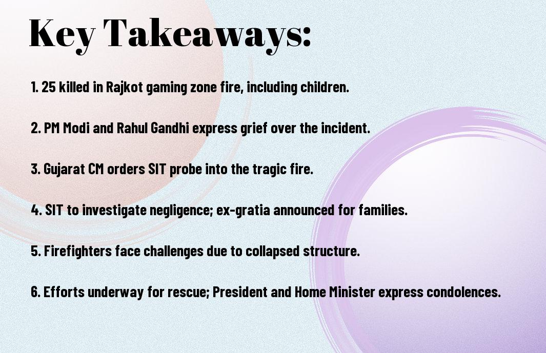 A devastating fire at a Rajkot gaming zone claims 25 lives, including children. PM Modi, President Murmu, and other leaders express their grief. Read the full story.